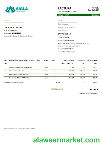 Romania SIGLA COMPANIEI business utility bill template in Word and PDF formats